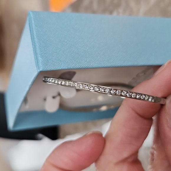 Touchstone Silver Hoop with Crystals  Earrings, 2" round for pierced ears - Picture 2 of 4